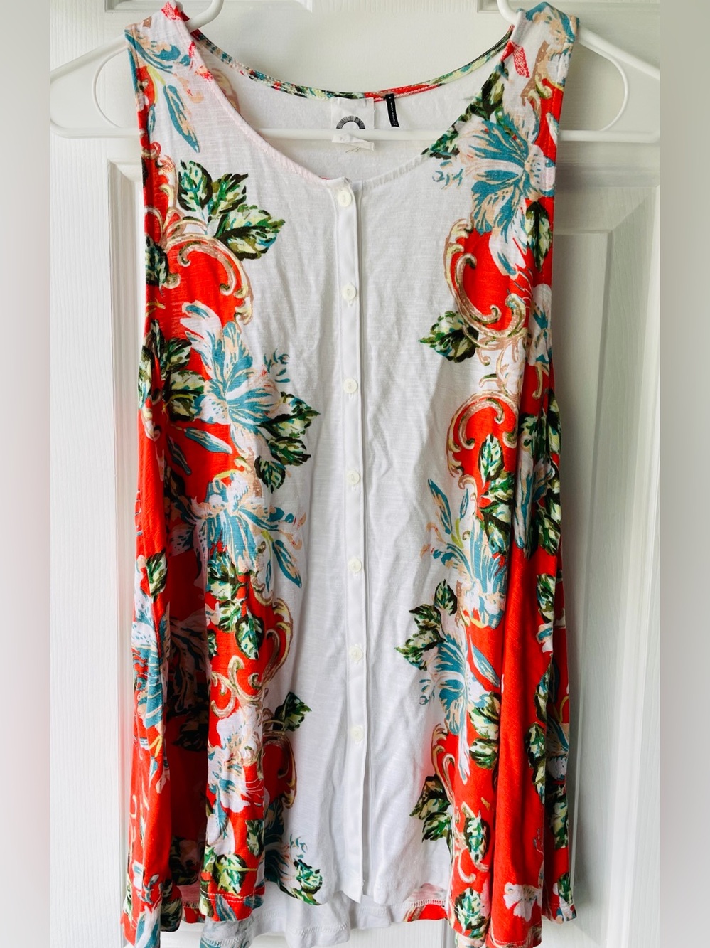Anthropologie Floral Button-Front Sleeveless Dress - Orange & White